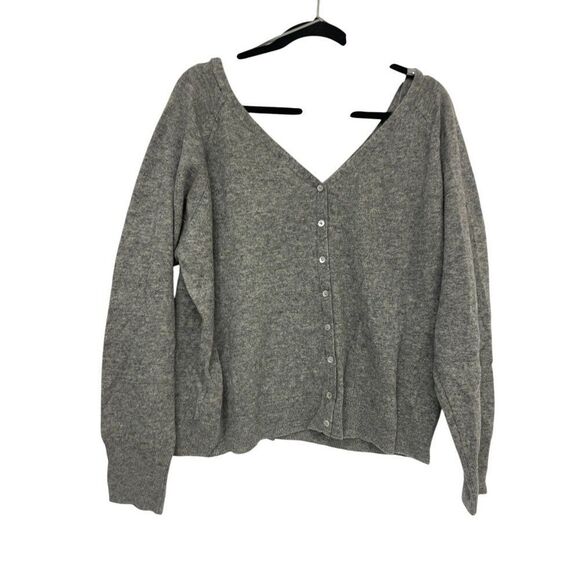 Zara Women Cardigan Sweater XL Gray Knitted Wool V Neck Front Back NWOT - Picture 3 of 8